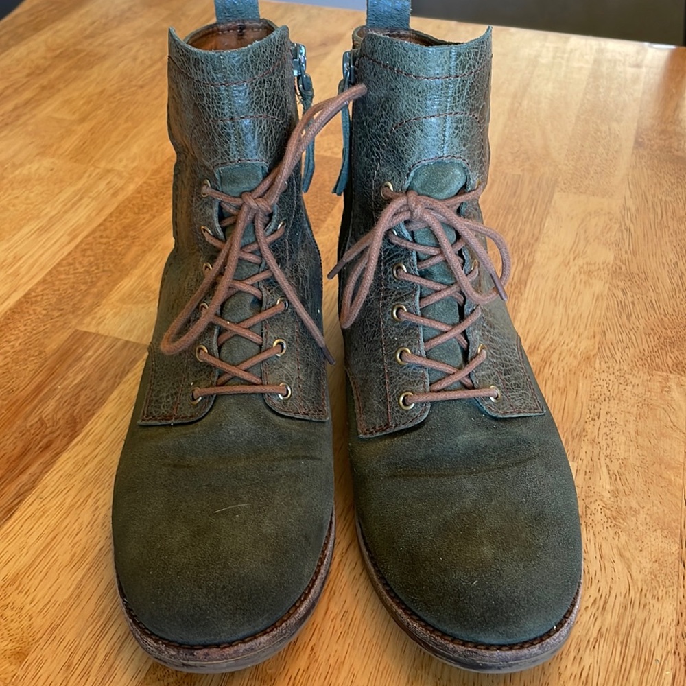 Naya Olive Green Leather and Suede Boots